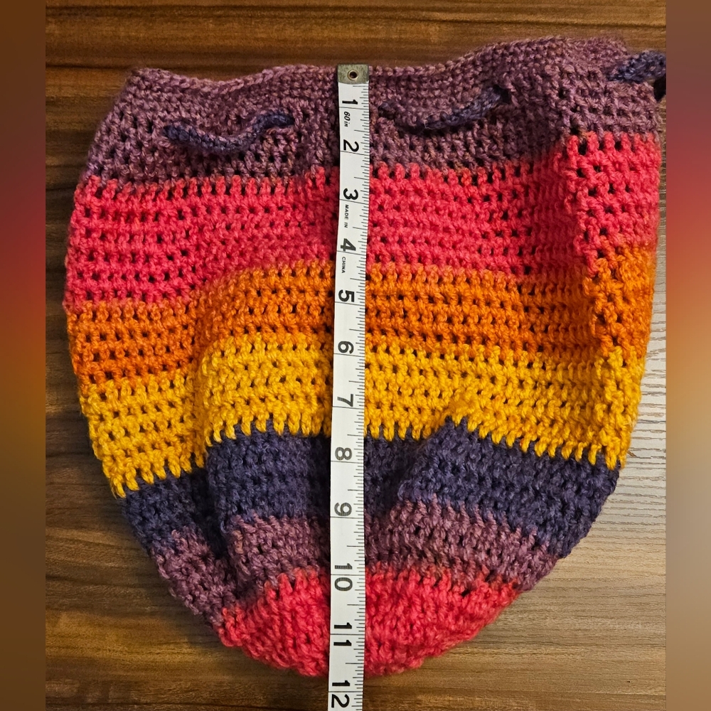 Crochet Drawstring Backpack - Pink & Orange - Picture 5 of 6